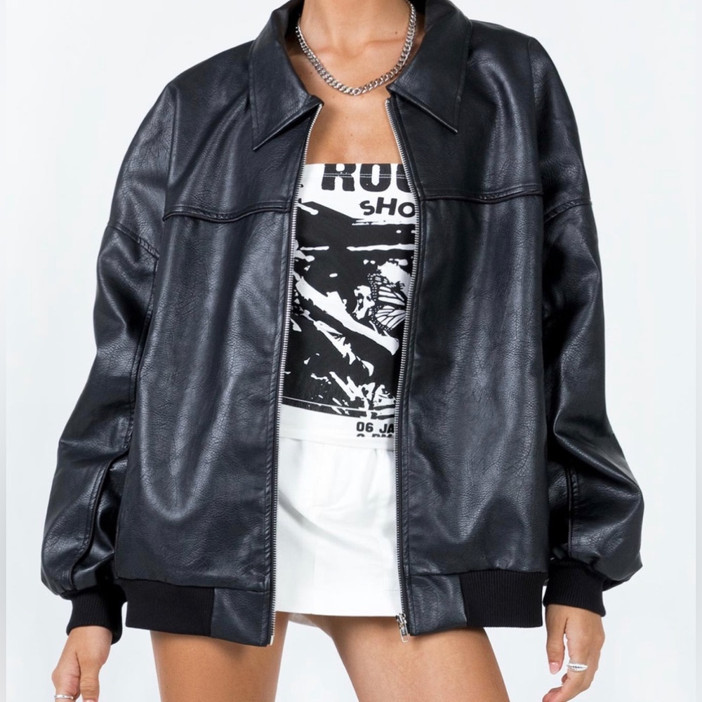 Faux Leather Bomber Jacket - Princess Polly